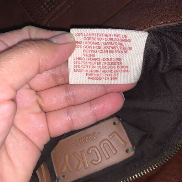 Lucky Brand 100% Lamb Leather Hobo Shoulder Bag Distressed Brown Boho Hippie - Picture 9 of 16